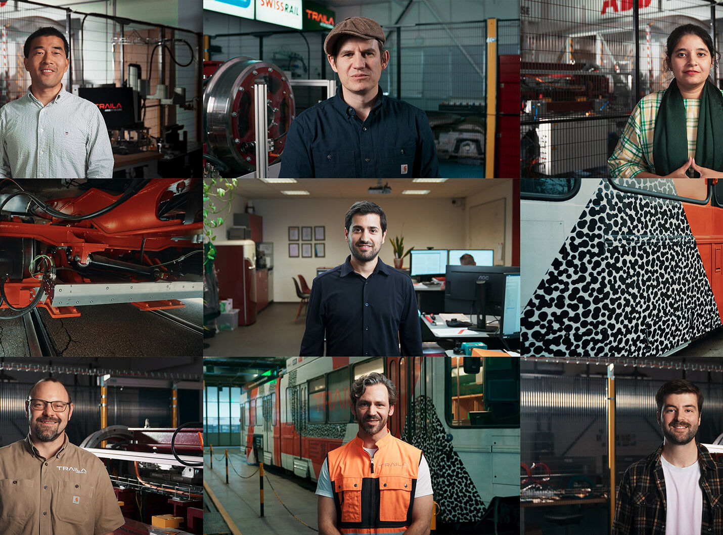 Thumbnail des Traila Storyworld Cases mit allen Protagonisten – darunter Neo Tom Morris, Simone aus Rimini, Xiaotao aus China, Luca vom Rini und eine Mitarbeiterin aus Indien – produziert von CORPMEDIA für Traila Railway, ein Unicorn der Bahnindustrie.
