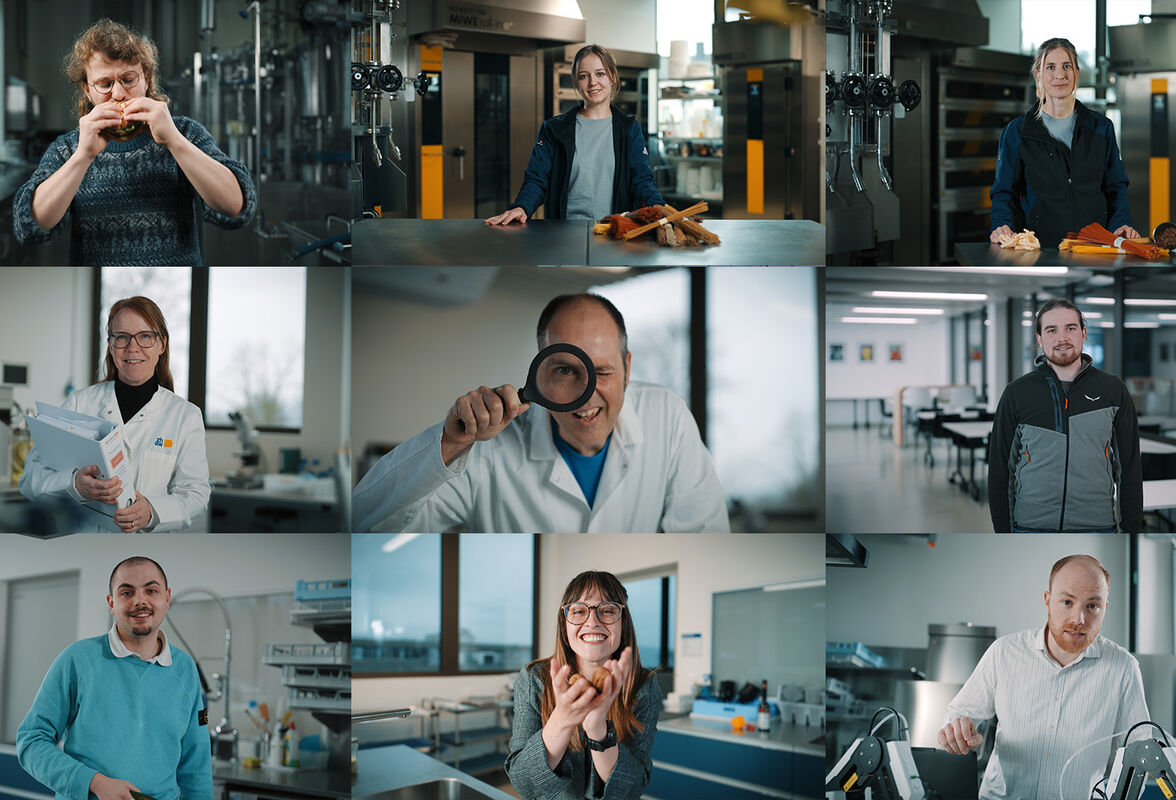 Collage der ZHAW Wädenswil Recruiting Storyworld mit neun Protagonist:innen aus Forschung, Lehre und Praxis – produziert von CORPMEDIA an einem Drehtag mit über 352 Video- und Fotoformaten für Recruiting und Employer Branding.